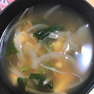 玉ねぎとえのきたくさん豆板醤スープ